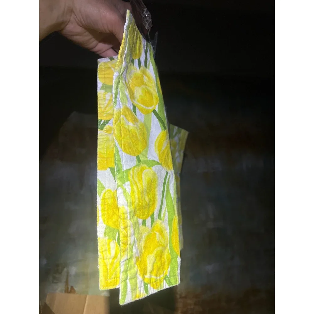 Vintage Yellow Tulip Floral Placemat Set Spring Garden Decor 2pc